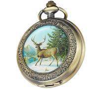 Tiong Reloj de bolsillo mecánico antiguo con cadena, esqueleto steampunk, números romanos, relojes de bolsillo para hombre, colgante, el mejor regalo y caja de regalo, Bronce y amarillo, Retro