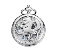 Tiong Reloj de bolsillo mecánico con diseño de ciervo doble hueco negro, movimiento mecánico para hombre, esfera con números romanos, reloj de bolsillo de doble apertura, PWM16, Moda