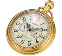 Tiong Reloj de bolsillo mecánico de acero inoxidable con diseño de Londres y cobre vintage grabado a mano para hombre, Dorado (Gold-A), Vintage, clásico