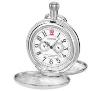 Tiong Reloj de Bolsillo Mecánico de Diseño Vintage de Londres en Acero Inoxidable Plata Oro Tren Relojes de Bolsillo para Hombre con Cadena, Clásico