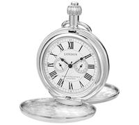 Tiong Reloj de Bolsillo Mecánico de Diseño Vintage de Londres en Acero Inoxidable, Plata y Oro con Tren para Hombre con Cadena, Retro