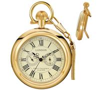 Tiong Reloj de bolsillo mecánico Londres de acero inoxidable con números romanos Steampunk de cobre para hombre con cadena, 139-oro, Clásico