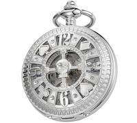 Tiong Reloj de bolsillo mecánico steampunk hueco vintage con cadena esqueleto números romanos relojes de bolsillo para hombres regalos y caja, 31-plata, Retro