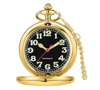 Tiong Reloj de bolsillo mecánico vintage de acero suave para hombre con esfera luminosa, relojes de bolsillo mecánicos con cadena para hombre, 36-oro, Clásico