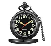 Tiong Reloj de bolsillo mecánico vintage de acero suave para hombre con esfera luminosa, relojes de bolsillo mecánicos con cadena para hombre, 36-negro, Clásico