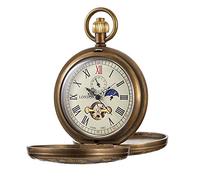 Tiong Reloj de bolsillo mecánico vintage Tourbillon único con fase lunar, escala de números romanos, doble reloj de bolsillo Hunter y caja de regalo, Retro