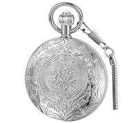 Tiong Reloj de bolsillo mecánico vintage único Tourbillon fase lunar números romanos escala doble Hunter relojes de bolsillo y caja de regalo, plateado (143-Silver), Retro