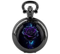 Tiong Reloj de bolsillo negro vintage steampunk de cuarzo, reloj de bolsillo, disfraz para hombres y mujeres, collar, joyería de regalo, rosa (b)