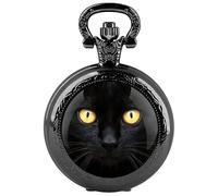 Tiong Reloj de bolsillo negro vintage steampunk de cuarzo, reloj de bolsillo, disfraz para hombres y mujeres, collar, joyería de regalo, Ojos de gato, Estilo vintage