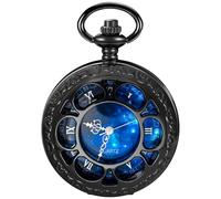 Tiong Reloj de bolsillo para hombre, caja floral, hueco, steampunk, azul, cielo estrellado, números romanos, reloj de bolsillo con cadena