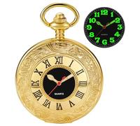 Tiong Reloj de bolsillo para hombre con cubierta lisa, números arábigos luminosos, esfera negra, reloj de bolsillo con cadena, BS-new03, Moda