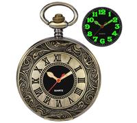 Tiong Reloj de bolsillo para hombre con cubierta lisa, números arábigos luminosos, esfera negra, reloj de bolsillo con cadena, BS-new01, Moda