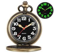 Tiong Reloj de bolsillo para hombre con cubierta lisa, números arábigos luminosos, esfera negra, reloj de bolsillo con cadena, BS-new05, Moda