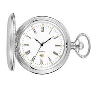 Tiong Reloj de bolsillo vintage con cadena, números romanos, escala única, cuarzo con calendario, relojes de bolsillo, regalos de cumpleaños, día del padre, 39-plateado, Clásico