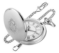 Tiong Reloj de bolsillo vintage con cadena, reloj de bolsillo de cuarzo para hombre, relojes de bolsillo clásicos de cuarzo para hombre, Gm-plata