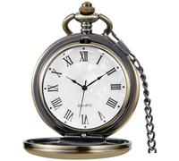 Tiong Reloj de bolsillo vintage de acero liso con números romanos/diseño estrellado azul, relojes de bolsillo de cuarzo con cadena para hombres y mujeres, bronce (53-Bronze), Clásico