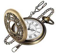 Tiong Reloj de bolsillo vintage de bronce para hombre, reloj de cuarzo con esfera romana, reloj de bolsillo con cadena FOB, regalos de cumpleaños