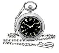 Tiong Reloj de bolsillo vintage de cuarzo descubierto para hombre, cuarzo clásico, números arábigos, esfera luminosa, reloj de bolsillo con cadena para hombre, cumpleaños, graduación, 70-plata