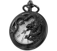 Tiong Reloj de bolsillo vintage de cuarzo hueco de pulpo/dragón grabado personalizado para hombre con cadena, regalos personalizados para cumpleaños, día del padre, boda, Negro Blanco 2, Retro
