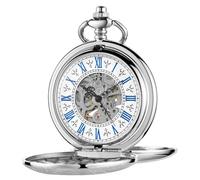 Tiong Reloj de bolsillo vintage doble Hunter con cadena de acero suave mecánico steampunk números romanos reloj de bolsillo y caja de regalo para hombre el mejor regalo, 37-plata, Clásico