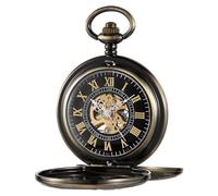 Tiong Reloj de bolsillo vintage doble Hunter con cadena de acero suave mecánico steampunk números romanos reloj de bolsillo y caja de regalo para hombre el mejor regalo, 37-bronce, Clásico