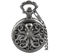 Tiong Reloj de bolsillo vintage hueco de pulpo/dragón, reloj de bolsillo de cuarzo con cadena para Navidad, graduación, cumpleaños, regalo del día del padre, 72-gris, Clásico