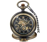 Tiong Reloj de bolsillo vintage mecánico steampunk esqueleto números romanos relojes de bolsillo colgante con cadena y caja de regalo para hombre, bronce (141-Bronze), Clásico