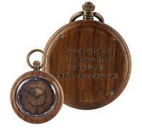 Tiong Reloj de bolsillo vintage para hombre, hecho a mano, de madera de bambú, retro, de cuarzo, con cadena, colgante de madera, regalo para papá, marido, novio en cumpleaños, aniversario, con caja de
