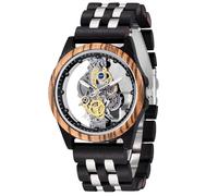 Tiong Reloj de madera para hombre de madera de bambú invertido Geométrico Invertido Reloj de cuarzo analógico para hombres Relojes de madera hechos a mano, Wq1243-black, Retro
