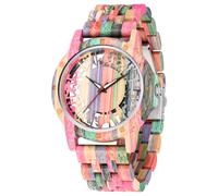 Tiong Reloj de madera para hombre, hecho a mano, colorido reloj de madera de bambú con esfera del zodiaco, elegante reloj de madera de cuarzo