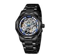 Tiong Relojes automáticos de moda, reloj de pulsera mecánico dorado para hombre, relojes de esqueleto con esfera transparente de acero inoxidable, TW1239-negro, Mecánico