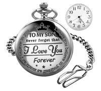 Tiong Relojes de bolsillo grabados con texto en inglés «To My Son I Love You Forever», de cuarzo, cadenas con clip, color negro, BS-new09, Moda