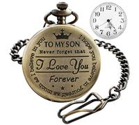 Tiong Relojes de bolsillo grabados con texto en inglés «To My Son I Love You Forever», de cuarzo, cadenas con clip, color negro, BS-new11, Moda
