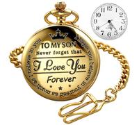 Tiong Relojes de bolsillo grabados con texto en inglés «To My Son I Love You Forever», de cuarzo, cadenas con clip, color negro, BS-new12, Moda