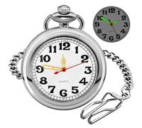 Tiong Silver Classic - Reloj de bolsillo para hombre con números arábigos brillantes, movimiento de cuarzo con cadena, color plateado