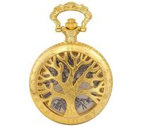 Tiong Tree of Life - Reloj de bolsillo vintage de cuarzo para hombre con cadena, 01-dorado