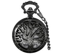 Tiong Tree of Life - Reloj de bolsillo vintage de cuarzo para hombre con cadena, 01-negro