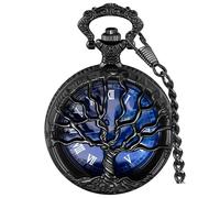 Tiong Tree of Life - Reloj de bolsillo vintage de cuarzo para hombre con cadena, Negro02