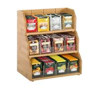 TIOPGHAD Organizador de bolsas de té de bambú apilable de 3 capas, soporte de almacenamiento para bolsas de té, contenedores de madera para té, estante de estación de té para gabinete, encimera