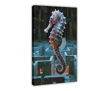TIOQFJD 1 póster de lienzo con diseño de caballito de mar mecánico de laberinto, decoración de dormitorio, oficina, habitación, regalo, 30 x 45 cm