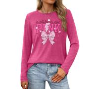 tiorhooe Camiseta de manga larga para mujer con diseño de corazón y lazo rosa para concienciación sobre el cáncer, Bow-hotpink1, XL