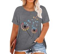 tiorhooe Camiseta de Tallas Grandes para Mujer Camiseta de Diente de León T-Shirts Plus Size Camiseta Casual de Diente de León, Gris1., 3XL
