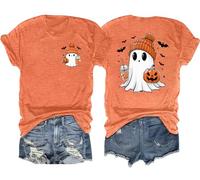 tiorhooe Camisetas de Halloween para mujer, linda camisa de fantasma, camiseta de calabaza, camiseta de feliz Halloween, Naranja 1, XL