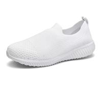 TIOSEBON Mujer Zapatillas Slip On Cómodas con Memory Foam Deportivas Respirables de Malla Ligeras para Trabajo 38 EU Todo Blanco