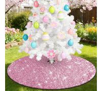 tiosggd Faldón Rosa para árbol de Navidad, 48 Pulgadas, Lentejuelas Brillantes, decoración de árbol de San Valentín, Adornos de árbol de Doble Capa con Purpurina para árboles Artificiales, decoración