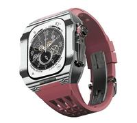 TIOYW Para Apple Watch Band 9 8 7 6 5 4 SE 44/45 mm, kit de modificación de correa de reloj de lujo, caja de fibra de carbono, correa de caucho fluorado, para actualización de IWatch DIY, 44mm, Ágata
