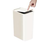 TIPGO Bote de basura para baño con tapa, bote de basura delgado de 10 litros/2.6 galones, pequeño cubo de basura con tapa desplegable para cocina, dormitorio, sala de estar, oficina (blanco)