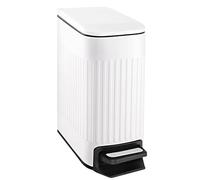 TIPGO Slim Bathroom Trash Can with Lid Soft Close, Step Pedal, 6 Liter / 1.6 Gallon Stainless Steel Trash Bin, Small Garbage Cans for Bedroom, Office, Kitchen (White)