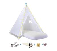 Tipi Infantil,Tienda Campaña Infantil con Colchón Inflable, Luces de Cuerda, Globos, Bomba - Lavable para Fiesta de Pijamas Interior y Exterior Niños Niñas, Casa de Juego para Dormir
