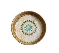 (Tipo 1) 2 bandejas redondas de ratán hechas a mano para mostrador de cocina, bandejas decorativas de